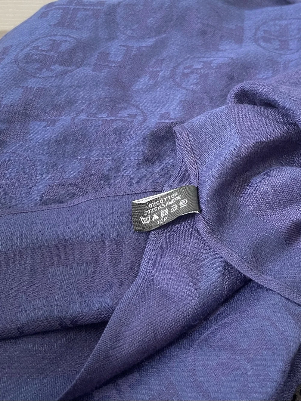 Tory Burch Navy Logo Jacquard Scarf